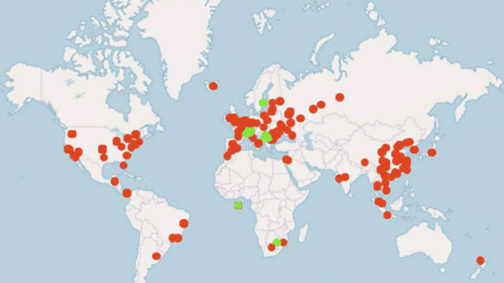 Fig4- Global Distribution of Remote Lab Users- Green dots represent authorized users, while red dots indicate attempted accesses without authorization. 