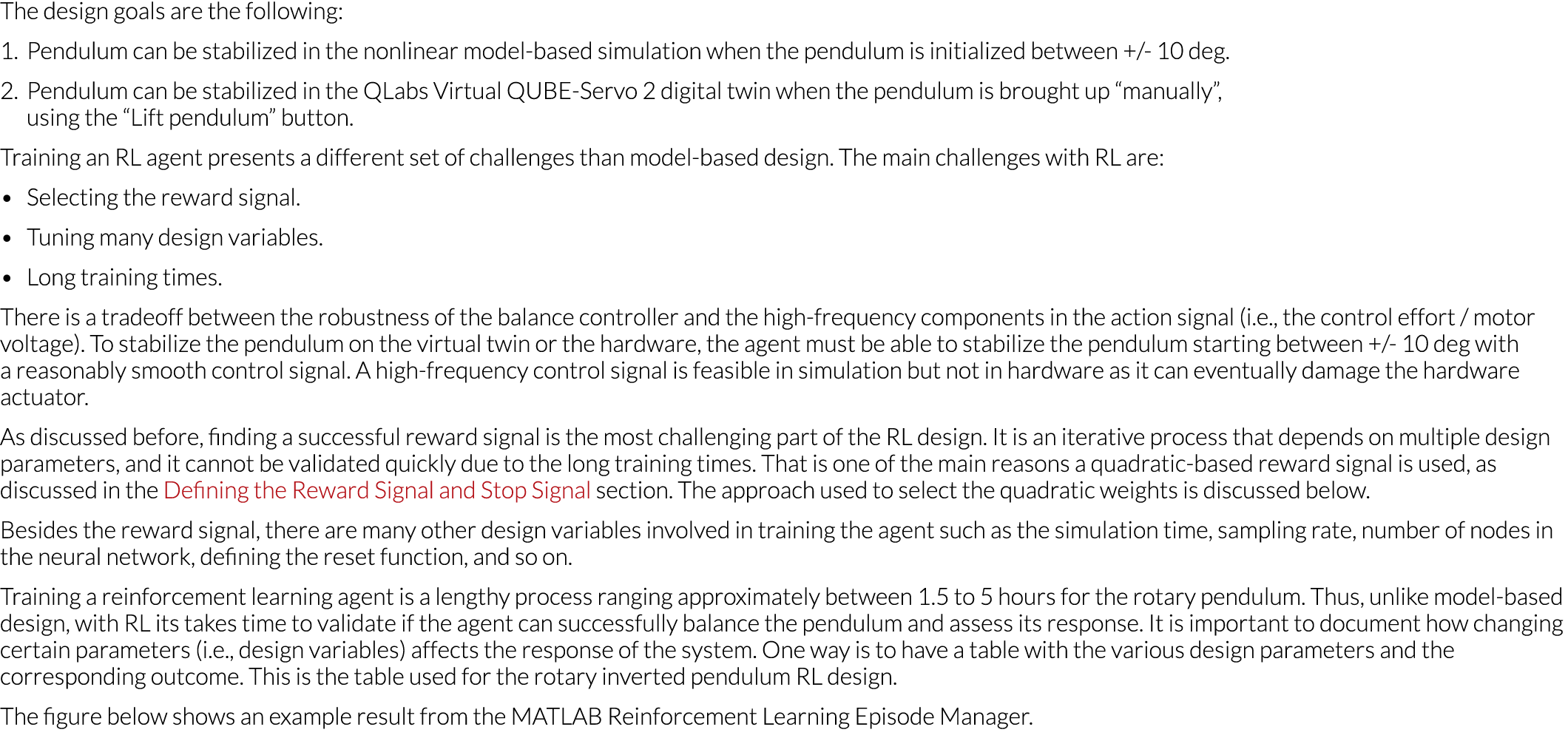 The design goals are the following: 1  Pendulum can be stabilized in the nonlinear model-based simulation when the pe   