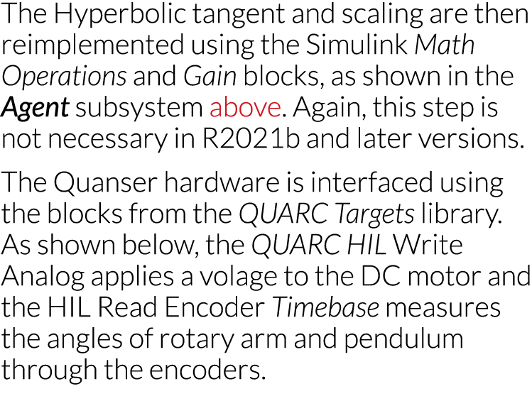 The Hyperbolic tangent and scaling are then reimplemented using the Simulink Math Operations and Gain blocks, as show   