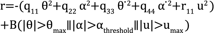 r -(q11  2+q22  2+q33    2+q44    2+r11 u2 ) +B(     max      threshold  u  umax )