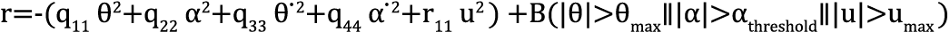 r -(q11  2+q22  2+q33    2+q44    2+r11 u2 ) +B(     max      threshold  u  umax )